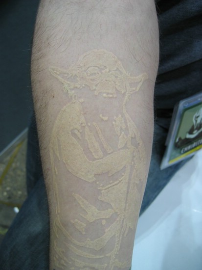  WHITE YODA ARM TATTOO.